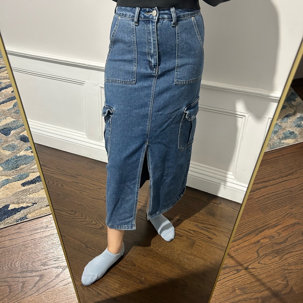 Denim Cargo Midi Skirt